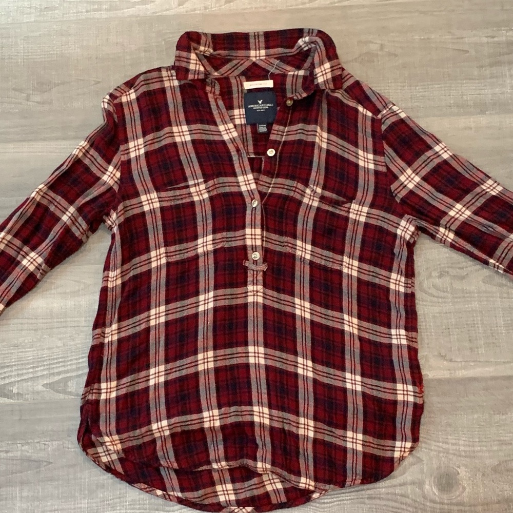 American Eagle Red, White,& Blue boyfriend flannel